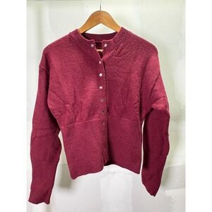 SHEIN Womens Burgundy Button Front Knit Cardigan Sweater Size Medium Wine Red